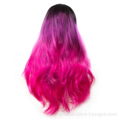 Long Wavy Wigs for Black Women African American Synthetic Hair orange Purple with Bangs Heat Resistant Wig